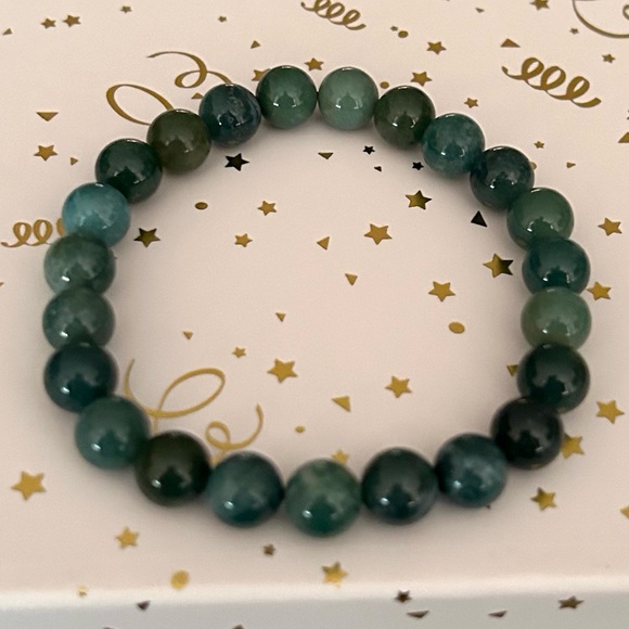 Natural Crystal Moss Agate 8mm Gemstone Stretch Bracelet 7” - Picture 3 of 4